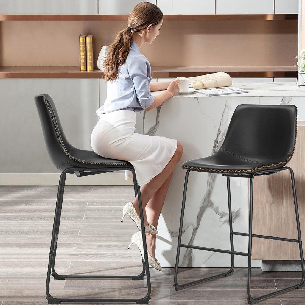 Counter Height Bar Stools Set of 4, 30 inch Height Stool Faux Leather Barstools with Back, Armless