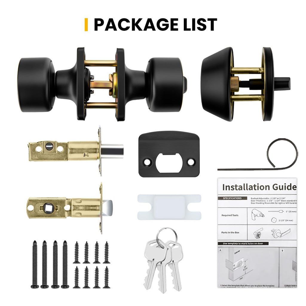 Matte Black Exterior Door Knob with Deadbolt, Keyed-Alike 1 Pack