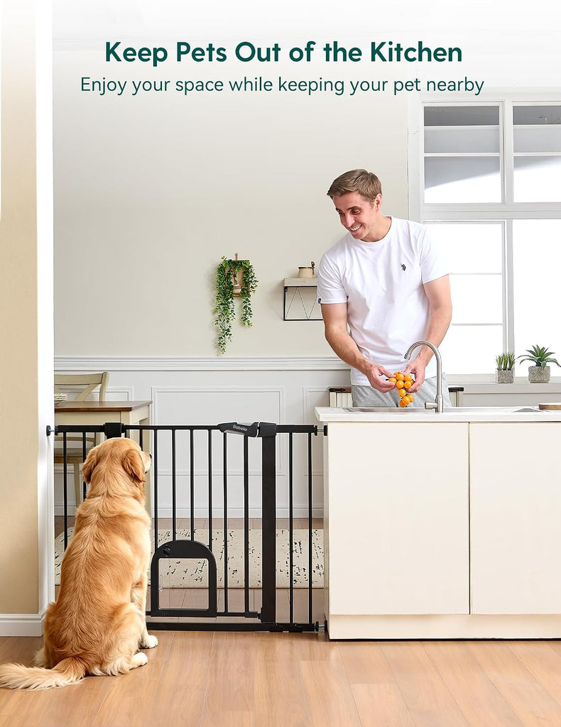 Extra Wide Dog Gate with Small Cat Door, CatPrivilege III, 29-55"