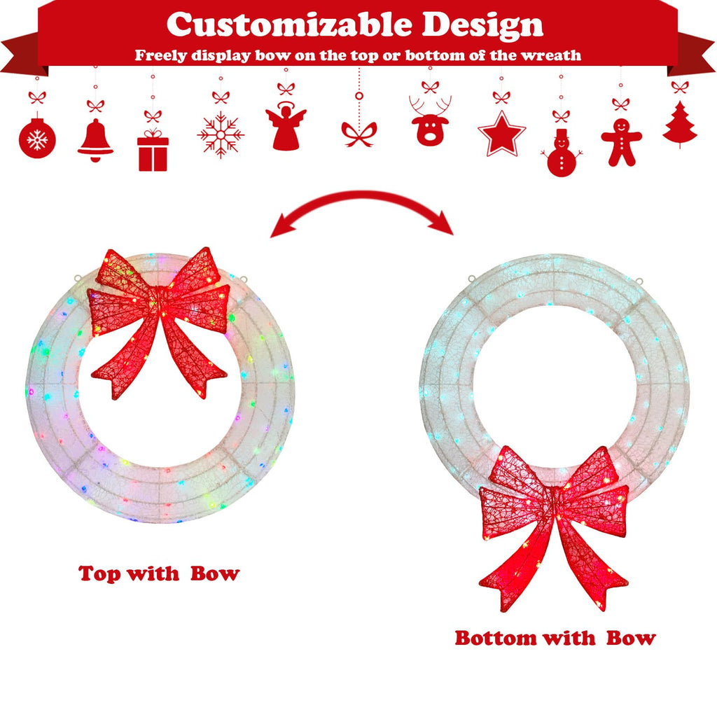 Lighted Wreath Christmas Outdoor Decorations, 24in Small Christmas Outdoor Lights Wreaths 110 Multi-Color Changing