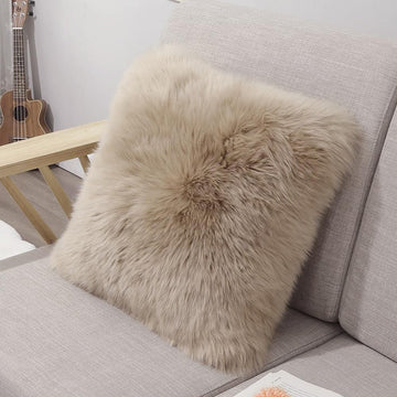 Genuine Sheepskin Throw Pillow Covers Fluffy Decorative Square Couch Pillow Covers 18x18 Pillowcase for Sofa Bedroom