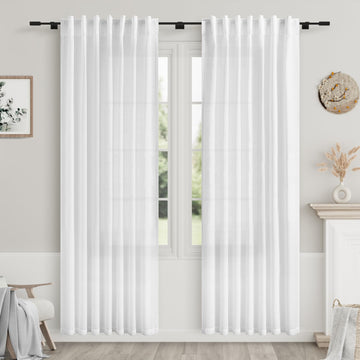 White Linen Curtains Back Tab Light Filtering Privacy Sheer Curtains 81 Inches Long Modern Farmhouse Coastal Decor