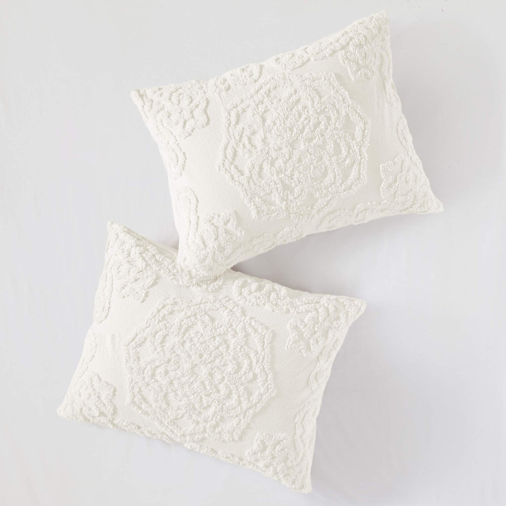 Cotton Bohemian Tufted Off-White Twin Comforter Set, 2pc