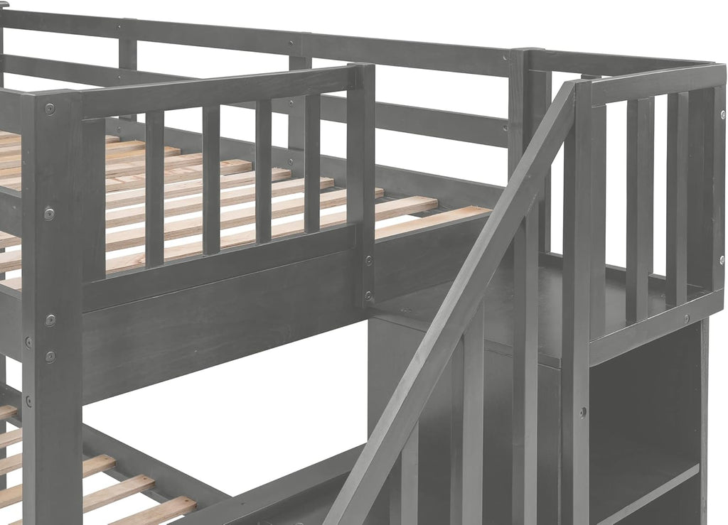 Twin Over Full Stairway Bunk Bed with Drawers