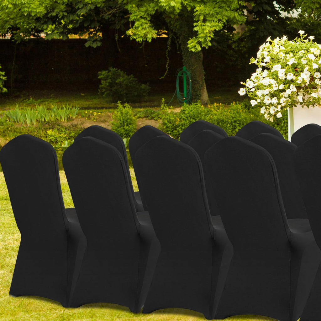 50 Pcs Flat-Front Chair Covers Polyester Spandex Stretch Slipcovers for Wedding Party Dining Banquet, Black