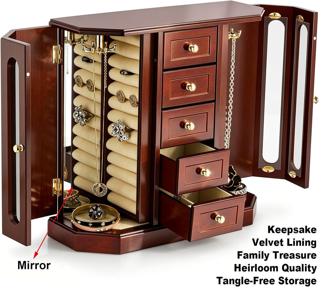 Vintage Jewelry Armoire with Mirror Brown - Set of 5