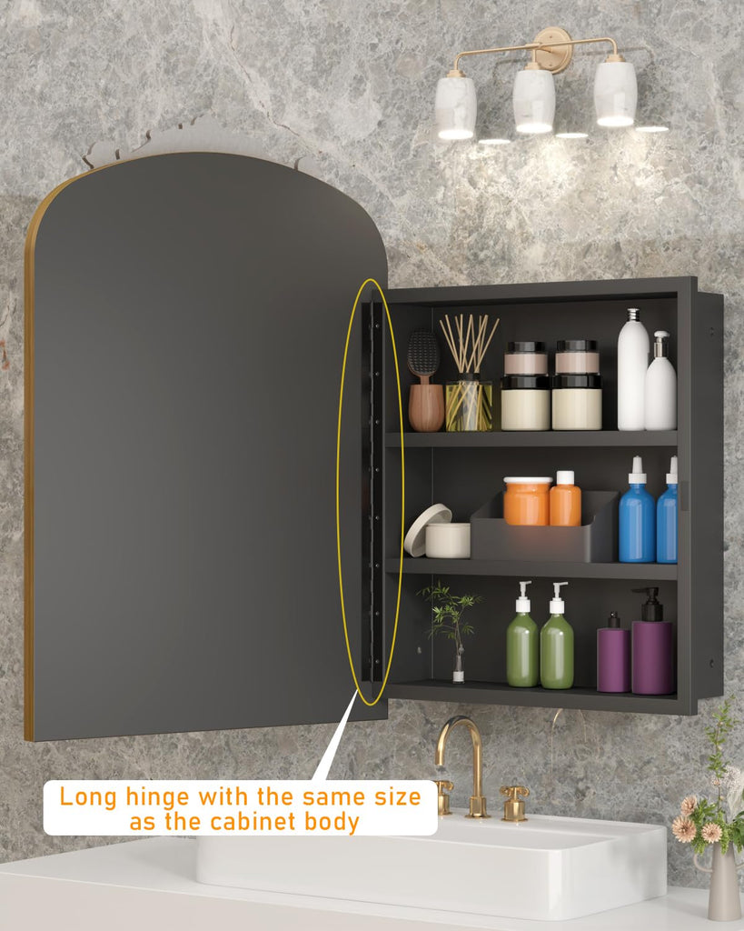 20"x30" Vintage Bathroom Medicine Cabinet with Mirror, Retro Hand-Painted Flower Art Decor, Arched Aluminum Frame