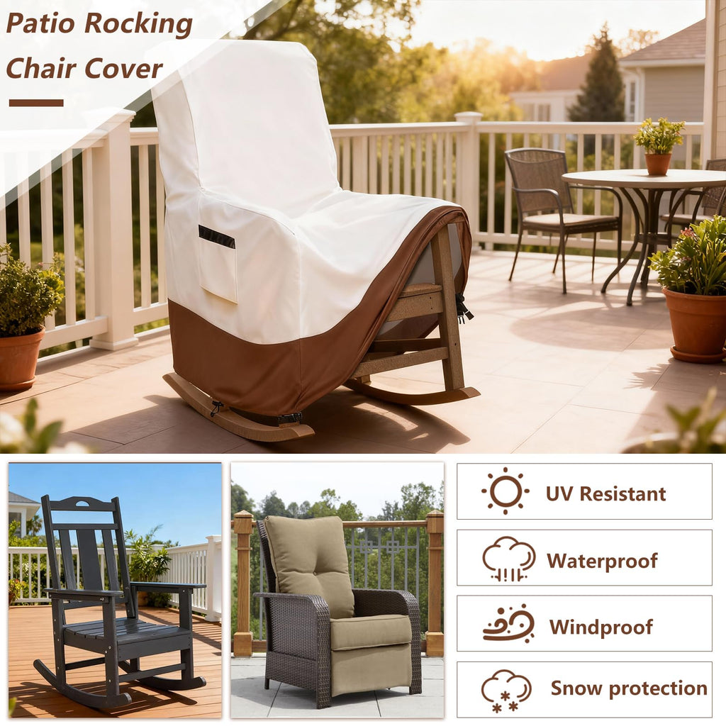 Outdoor Rocking Chair Covers, 600D Heavy Duty Waterproof Patio Recliner Chair Cover, Outdoor Furniture Covers