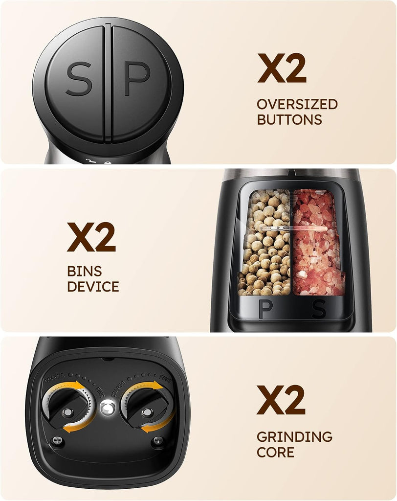 2-in-1 Automatic Electric Salt and Pepper Grinder with LED Light