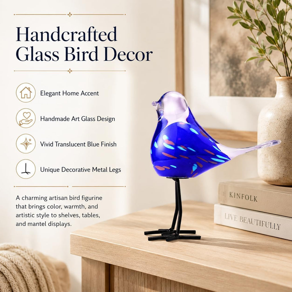 Glass Bird Figurine Ironleg Hand Blown Art Home Decor Gift