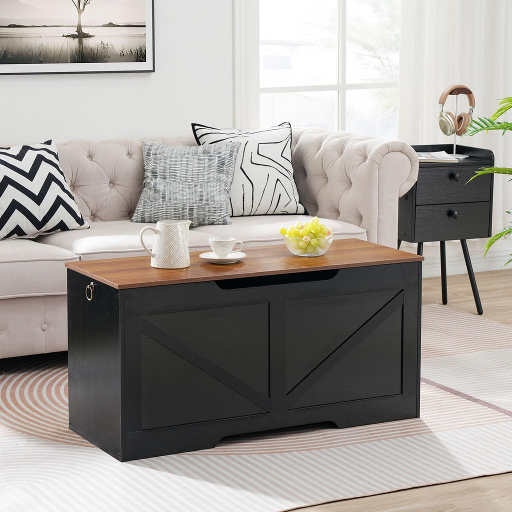 Storage Bench, 39.4" Retro Wooden Storage Chest with U-Shaped Cut-Out Pull, Safety Hinge, Supports 330 lb and Easy