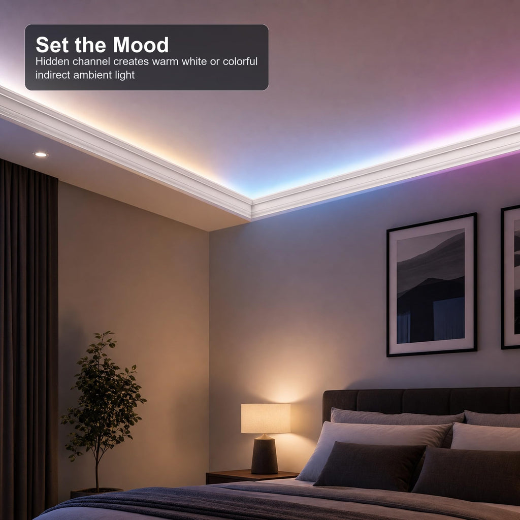 9 Pcs LED Crown Molding, 47.2" Ceiling Trim with Hidden LED Channel