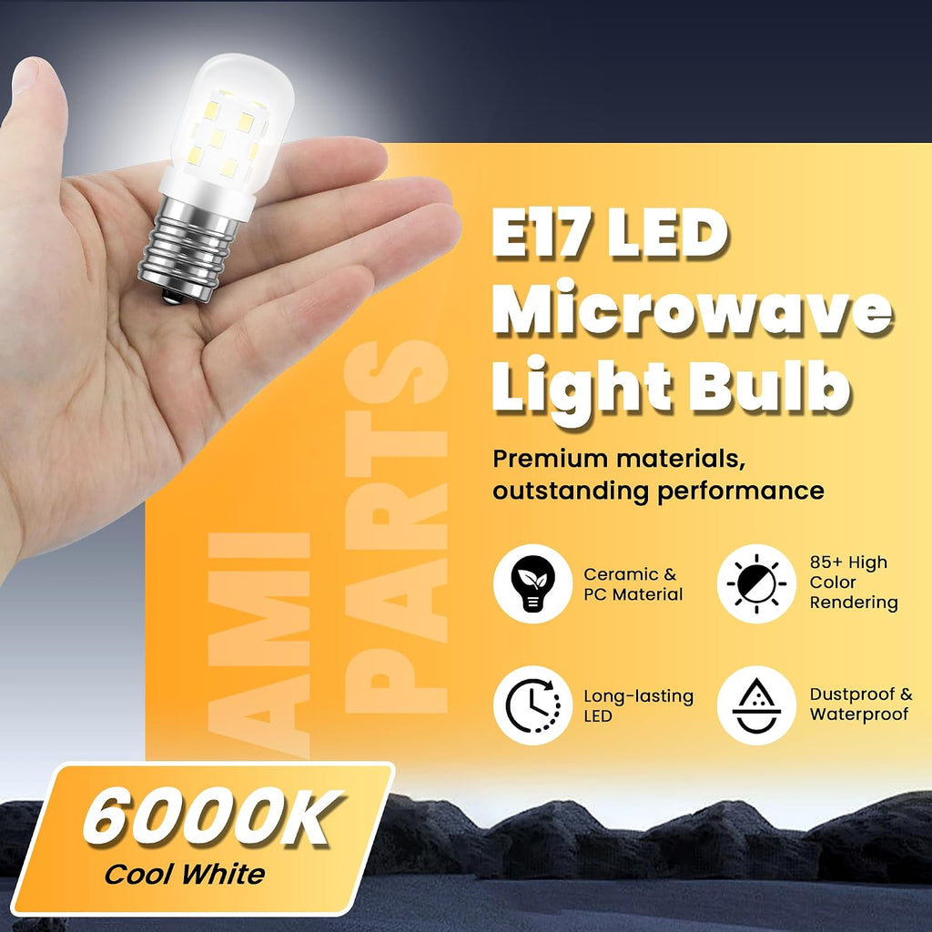 Microwave Light Bulb E17 LED 8206232A, 3W 125V, 6000K, 2-Pack