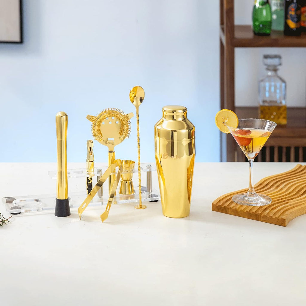 Cocktail Shaker Set with Arcylic Stand, Mixology Bartender Kit for Drink Mixing | Mixology Set with 7 Bar Set Tools - Set of 7