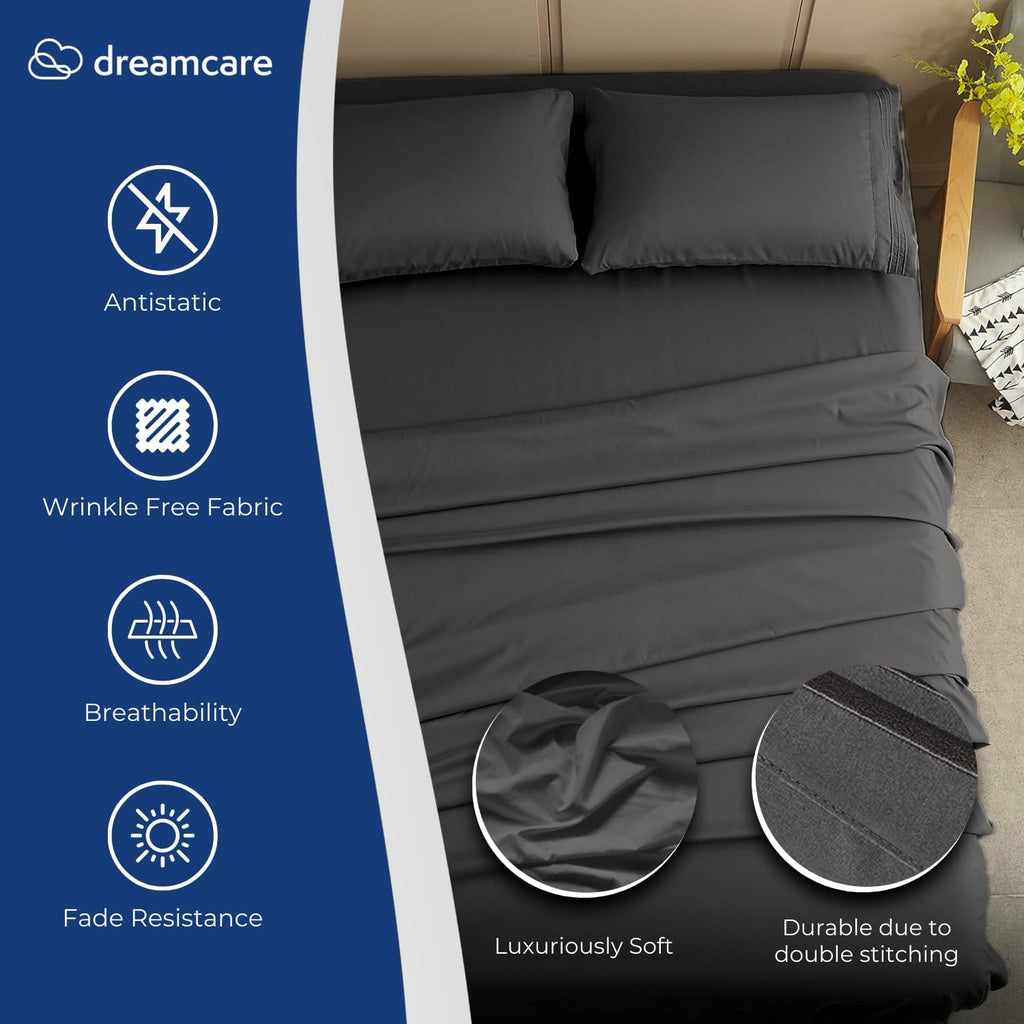 King Sheets Set - 4 pcs Breathable Cooling Sheets - up to 21" Extra Deep Pocket King Sheet Set with Side Pockets