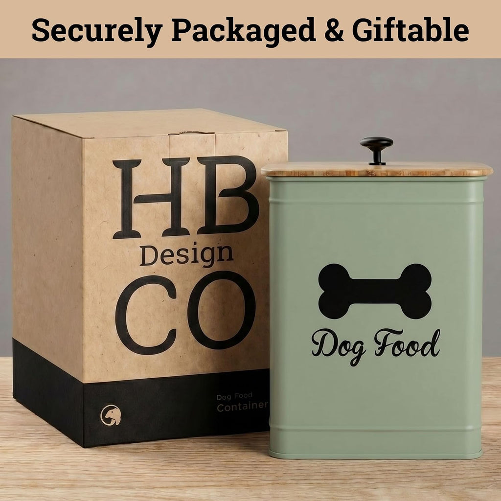 Metal Dog Food Container 5-7lb, 25 Cup w/ Airtight Bamboo Lid, Metal Handle