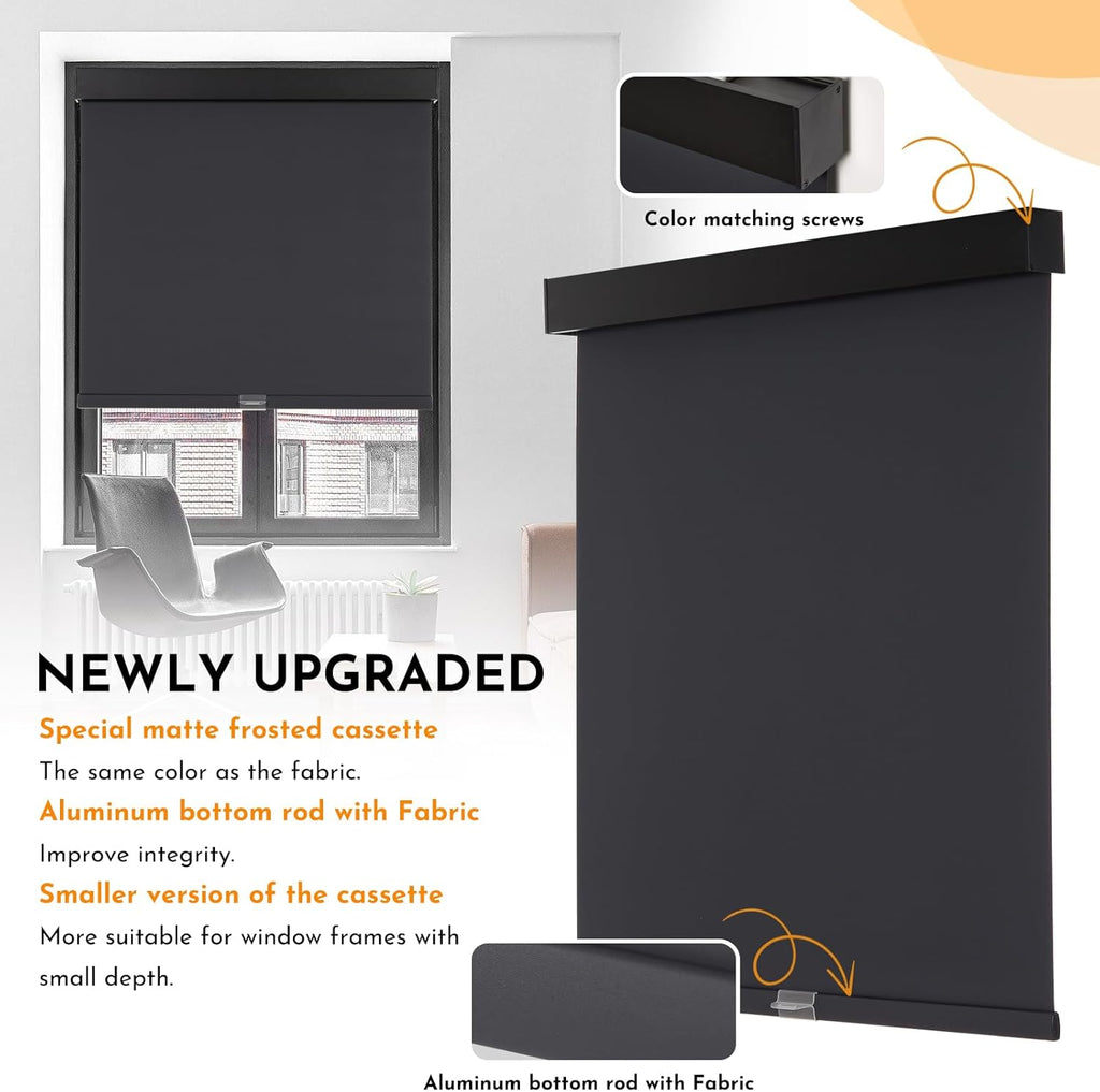 Blackout Roller Blinds for Windows, Cordless Free-Stop Roller Shades with Valance, Thermal Insulated Fabric Window