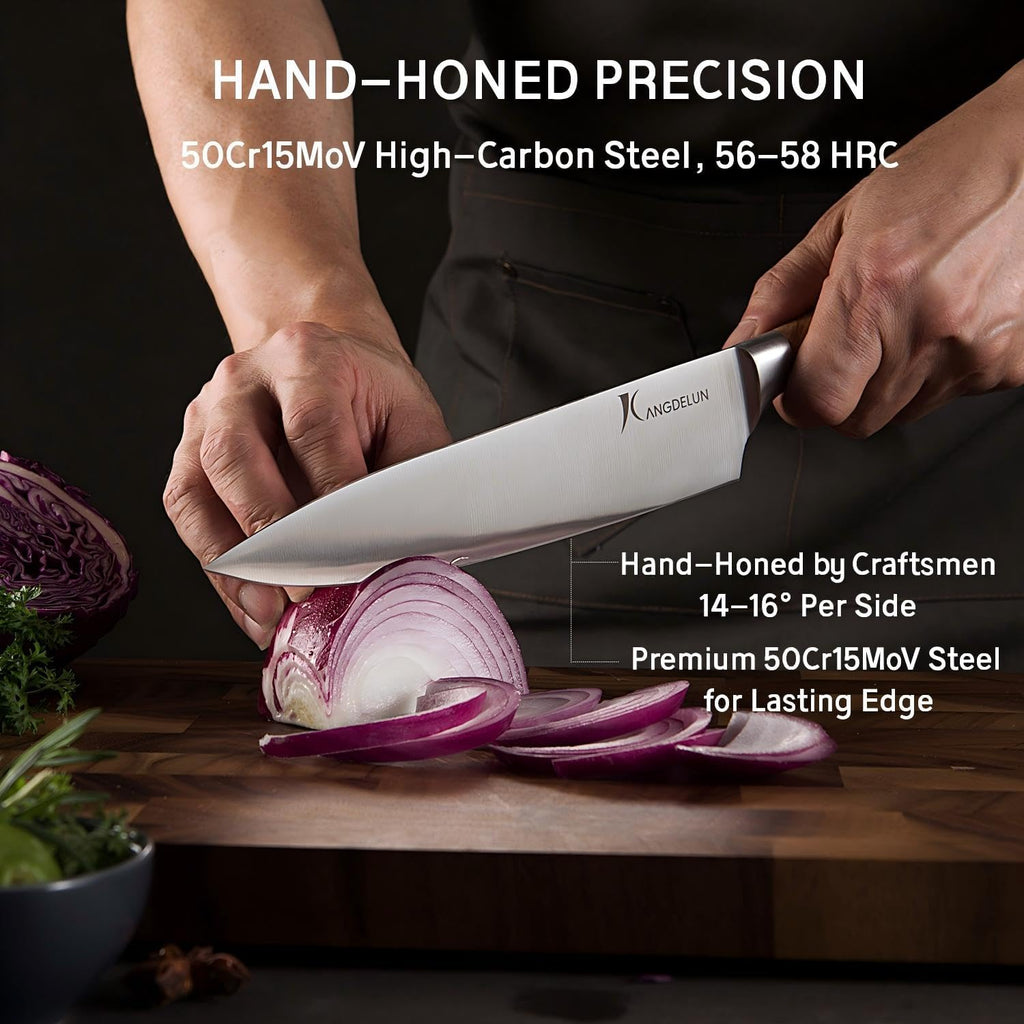 Ultra Sharp 15-Piece Kitchen Knife Set, High Carbon Stainless Steel Blades, Torrefied Brown Wood Handles, Ergonomic