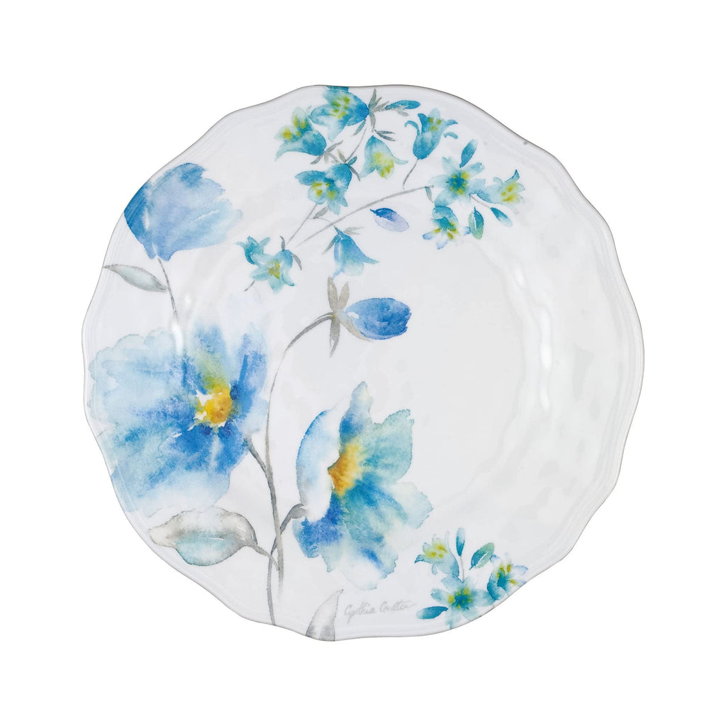 12 Piece Campanula Melamine Dinnerware Sets, Outdoor Dishes Set, Plates and Bowls Sets, Service for 4, Sky Blue