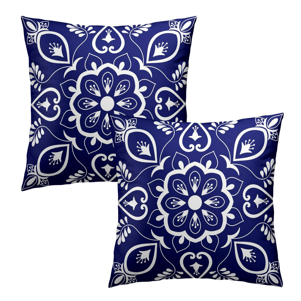 Mexican Talavera Throw Pillow Covers Blue Moroccan Square Pillowcases Cushion Cover 18x18 Inch for Room Sofa Chair