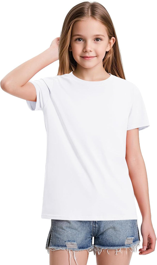 4 Pack Girls Short Sleeve Shirts Cotton T-Shirts Summer Basic Tees