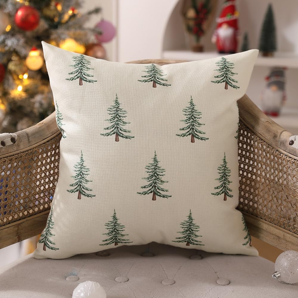 Christmas Pillow Covers 20x20 inch Christmas Tree Decorative White Throw Pillow Covers Winter Famliy - Set of 2