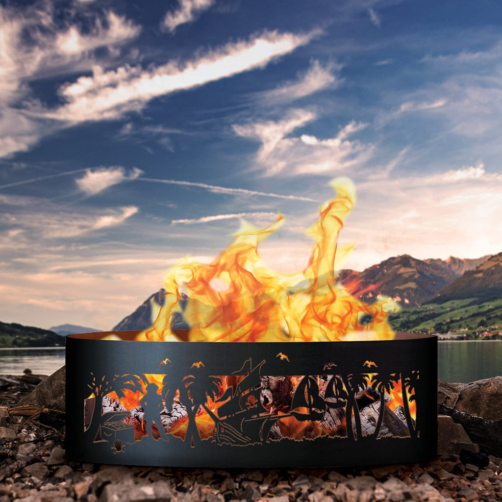 Pirates Life Unpainted 12 in. Tall 37 in. Diameter Outdoor Fire Ring with Fire Poker - 37 x 37 x 12 in.