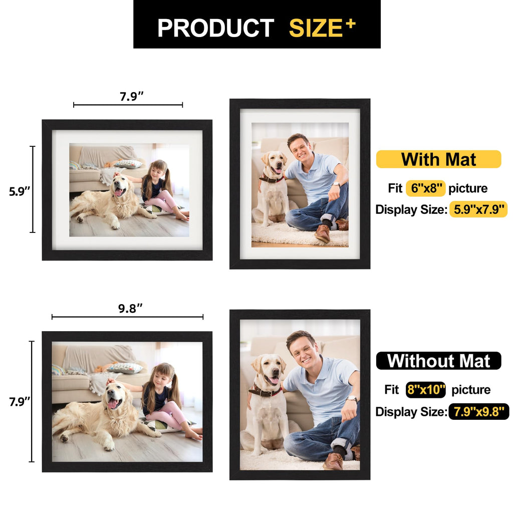 8x10 Picture Frames with 6x8 Mat Set of 2, Black