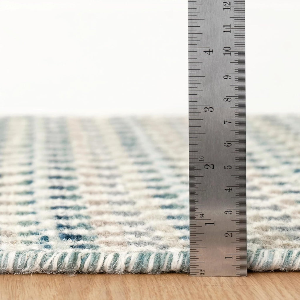Poppy Blue Geometric Handwoven Wool Rug, 2'x3'