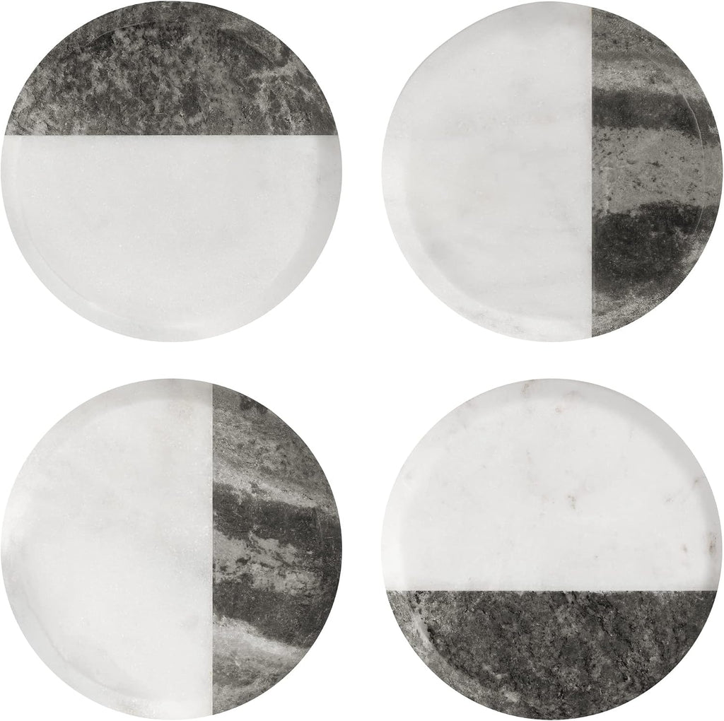 Round Marble Coasters for Drinks - Real Solid Marble Coasters for Coffee Table, Contemporary Beverage Holder - Set of 4