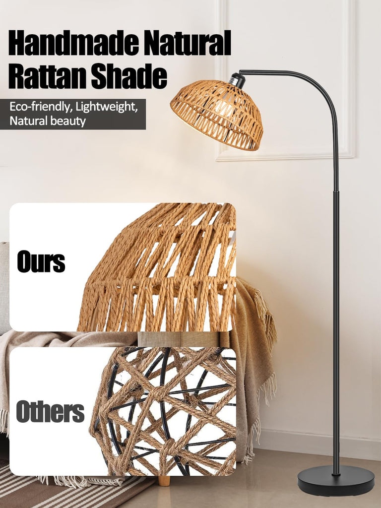 Boho Floor Lamp with Remote and Dimmable Bulb
