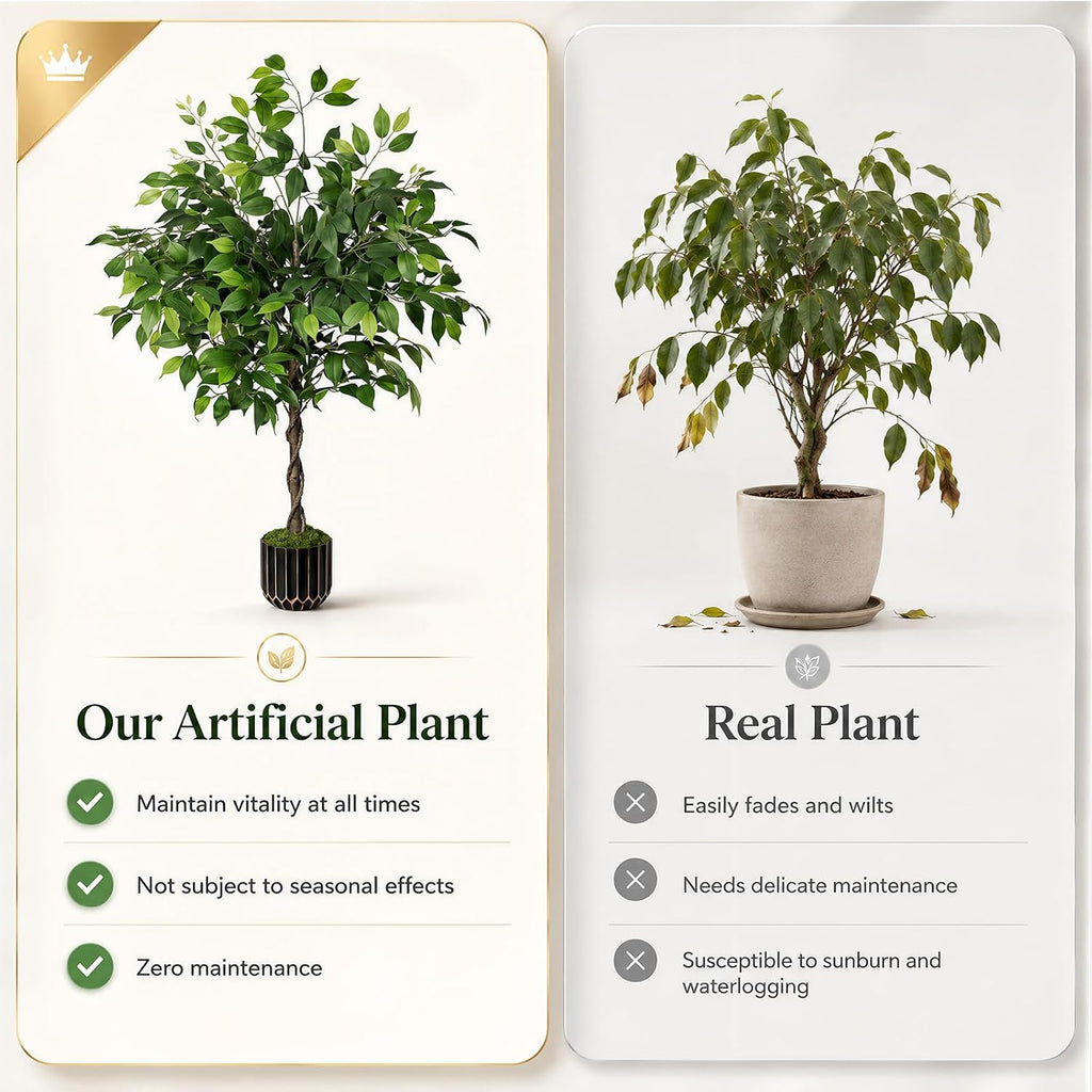 4ft Artificial Ficus Tree with Weighted Base - Faux Silk Floor Plant & Corner Decor