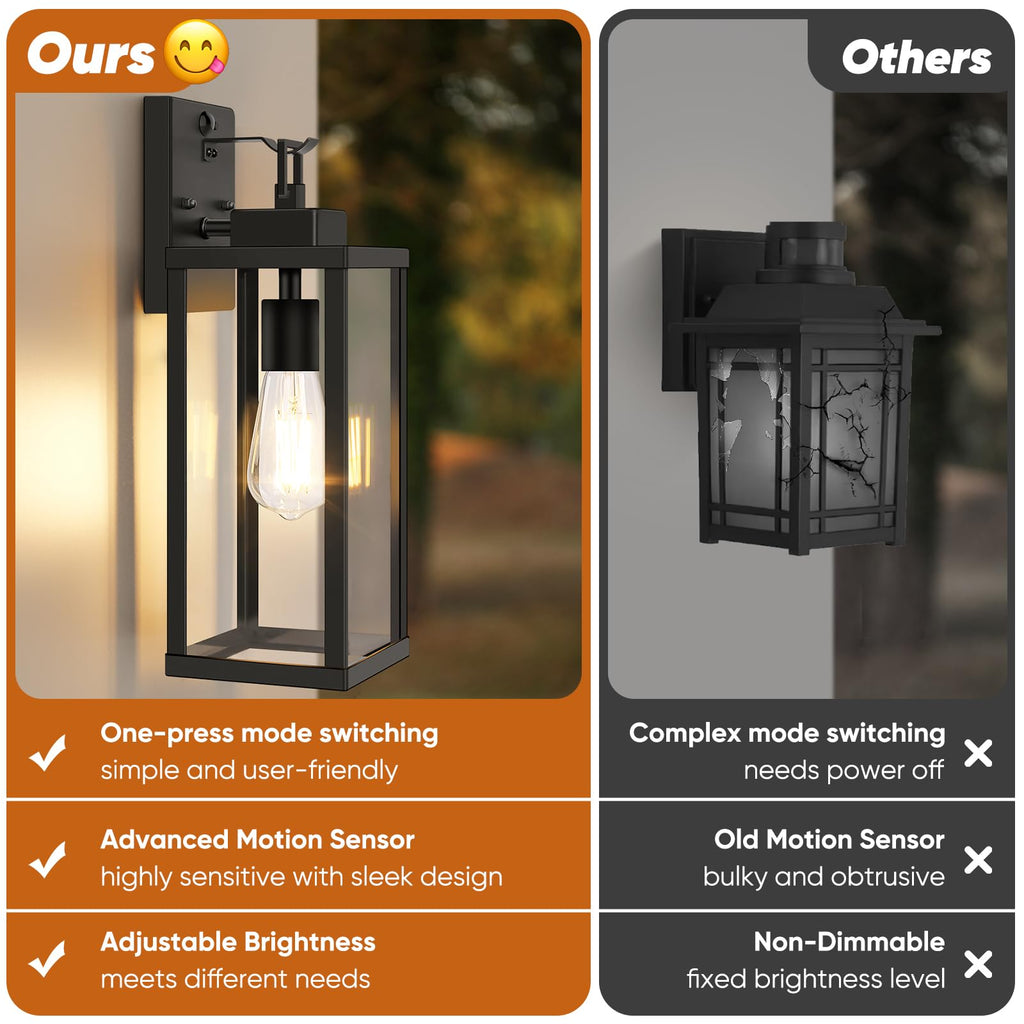 2-Pack 16" Upgraded Motion Sensor Outdoor Wall Lights, Black