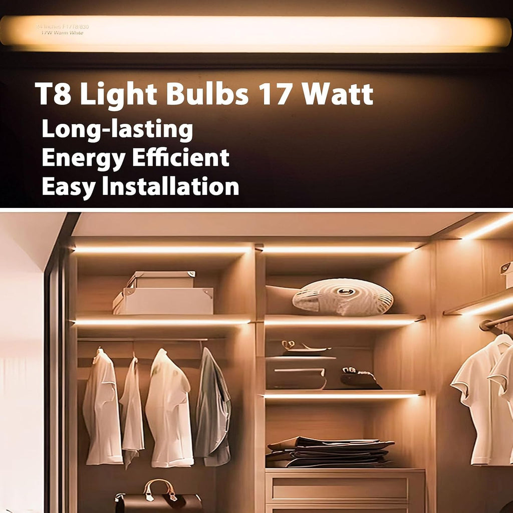 24 inch F17T8/830 17 Watts Light Bulb Warm White, 2 Foot Straight Fluorescent Tube T8 Tube Light F17T8/WW, 1500 Lumen