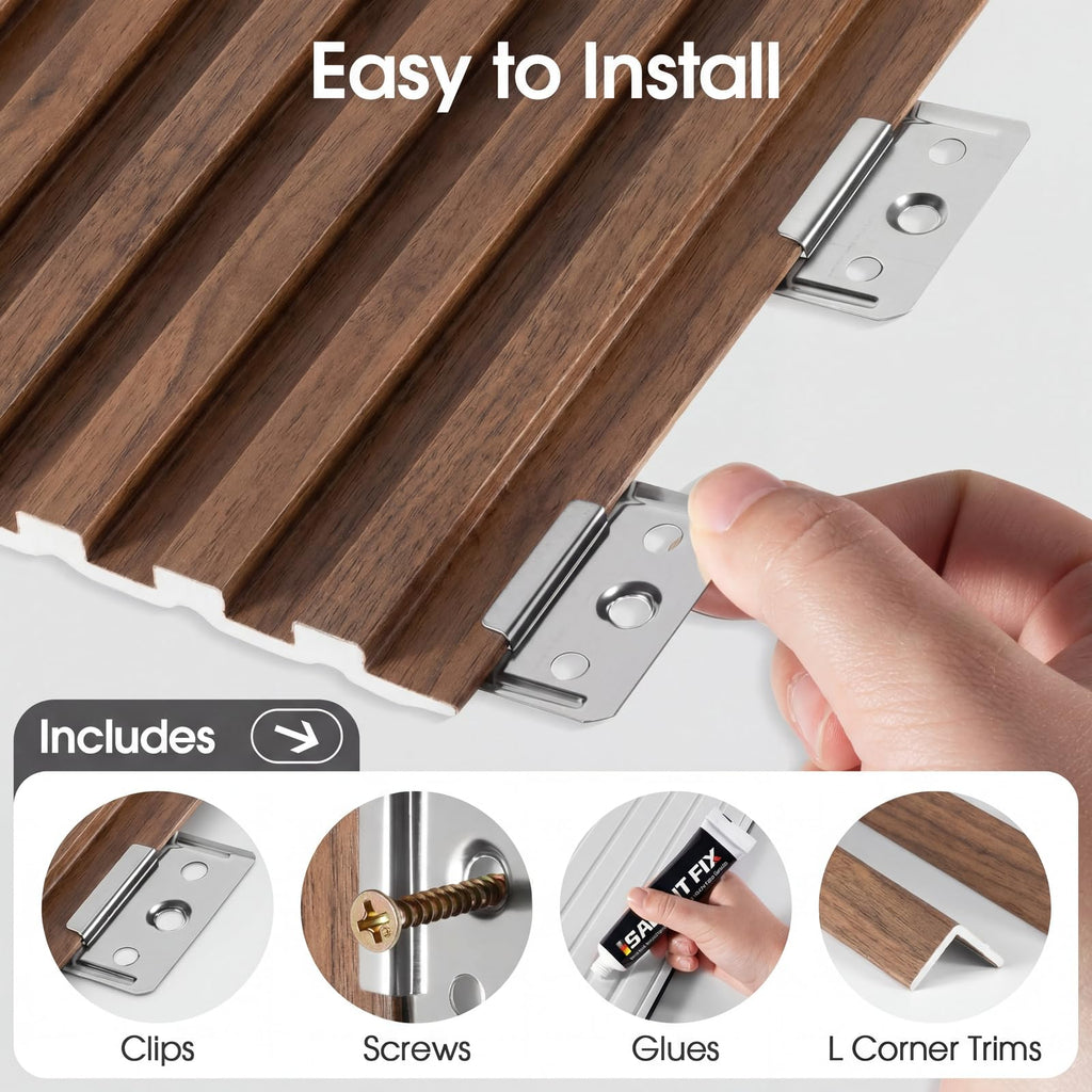 WPC Acoustic Slat Wall Panels 8-Pack 96'' x 6'' (Cover Approx.32 sq.ft)
