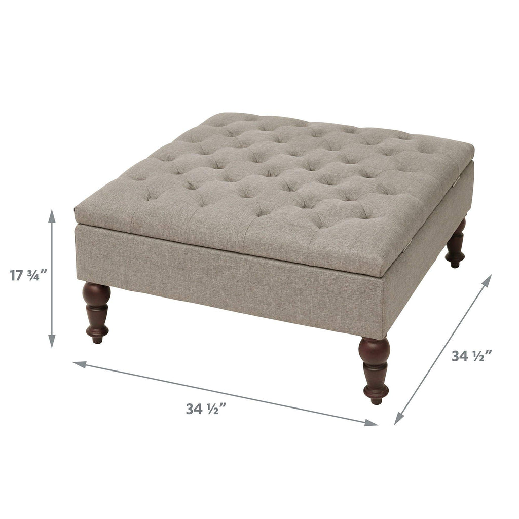 Indoor 34'' Wide Tufted Square Storage Ottoman with Hinged Lid Space Saving Coffee Table Upholstered Storage Storage