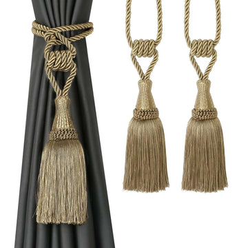 Tassel Curtain Tiebacks Handmade Holdbacks (Gold) - 2 Pack