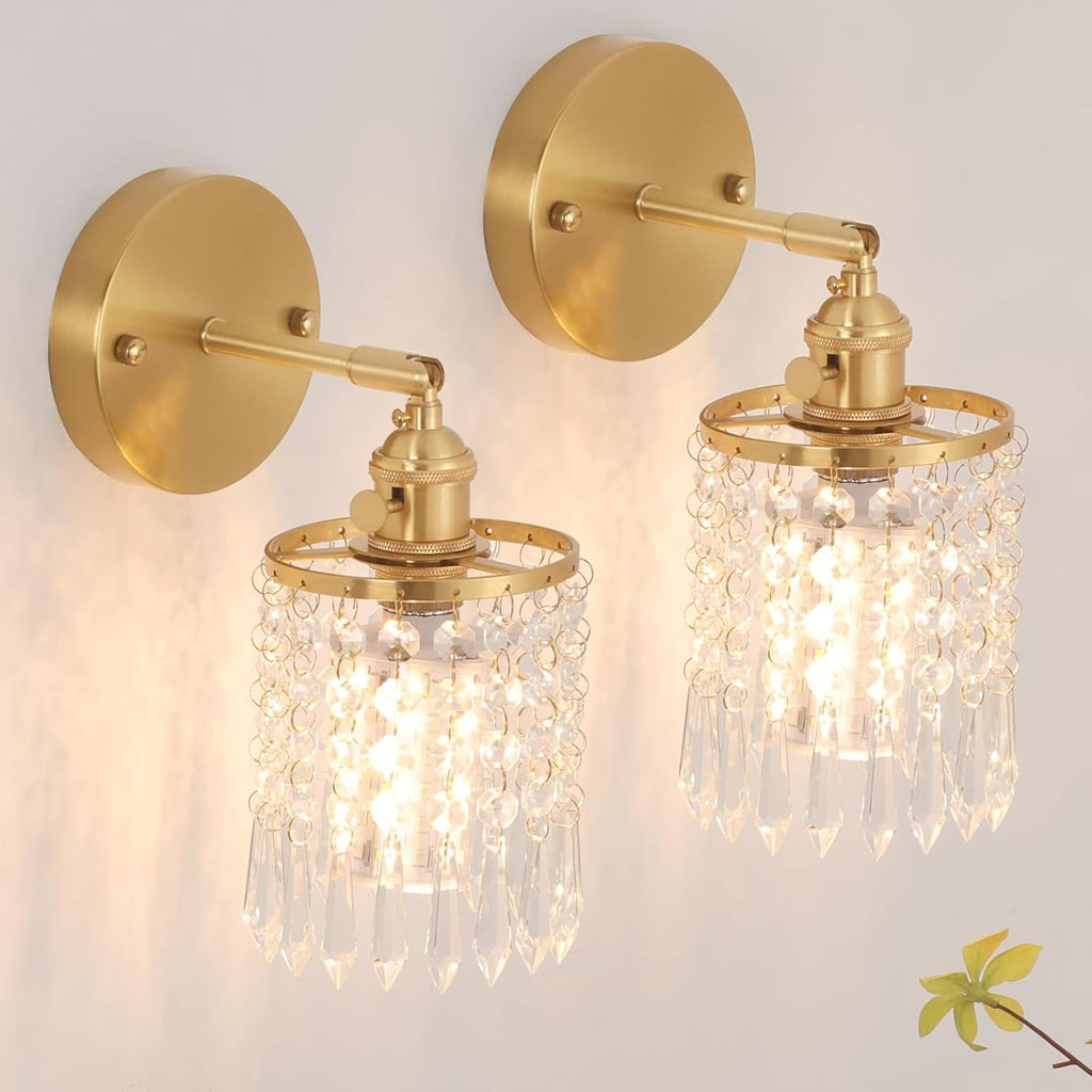 Set of 2 Crystal Battery Operated Wall Sconce, Rechargeable Battery Powered Wall Lamp with Remote Control, Modern