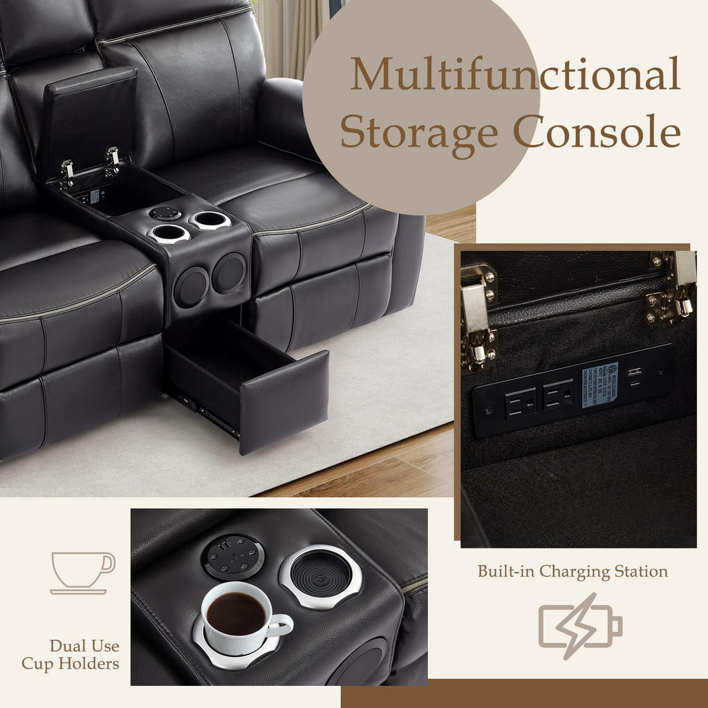 Power Reclining Loveseat with LED Reading Light/Storage Drawer, Power Loveseat Recliner Sofa, Reclining Loveseat with