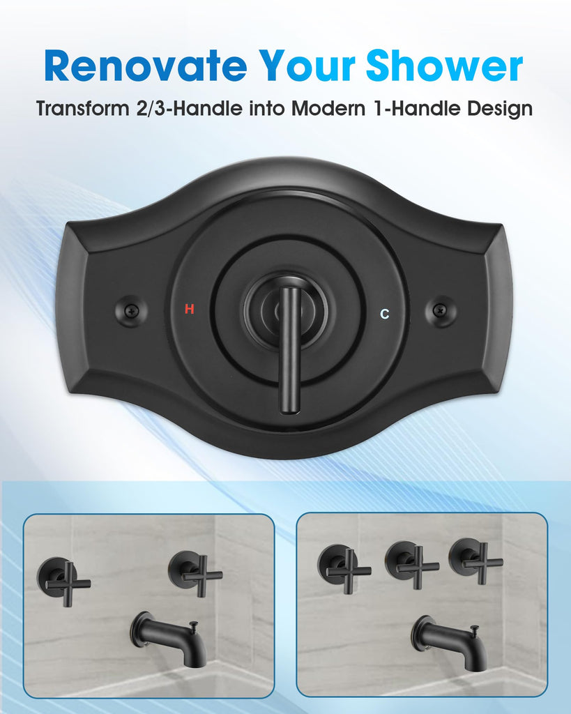 Renovation Shower Faucet Valve Cover Plate for Remodel from 2& 3 Handle Faucet to 5"-7" Diameter 1 Handle Trim Kit