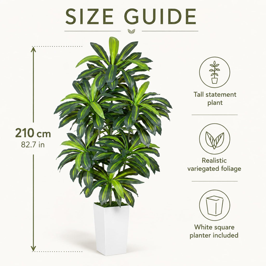 7FT Artificial Dracaena Tree - High-Density Foliage Fake Plant with White Tall Planter - Faux Yucca Floor Plant Decor