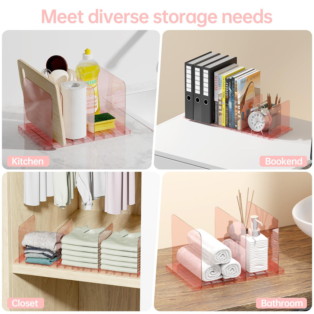 4 Pack Purse Organizer for Closet, Stackable Storage Shelf, Pink