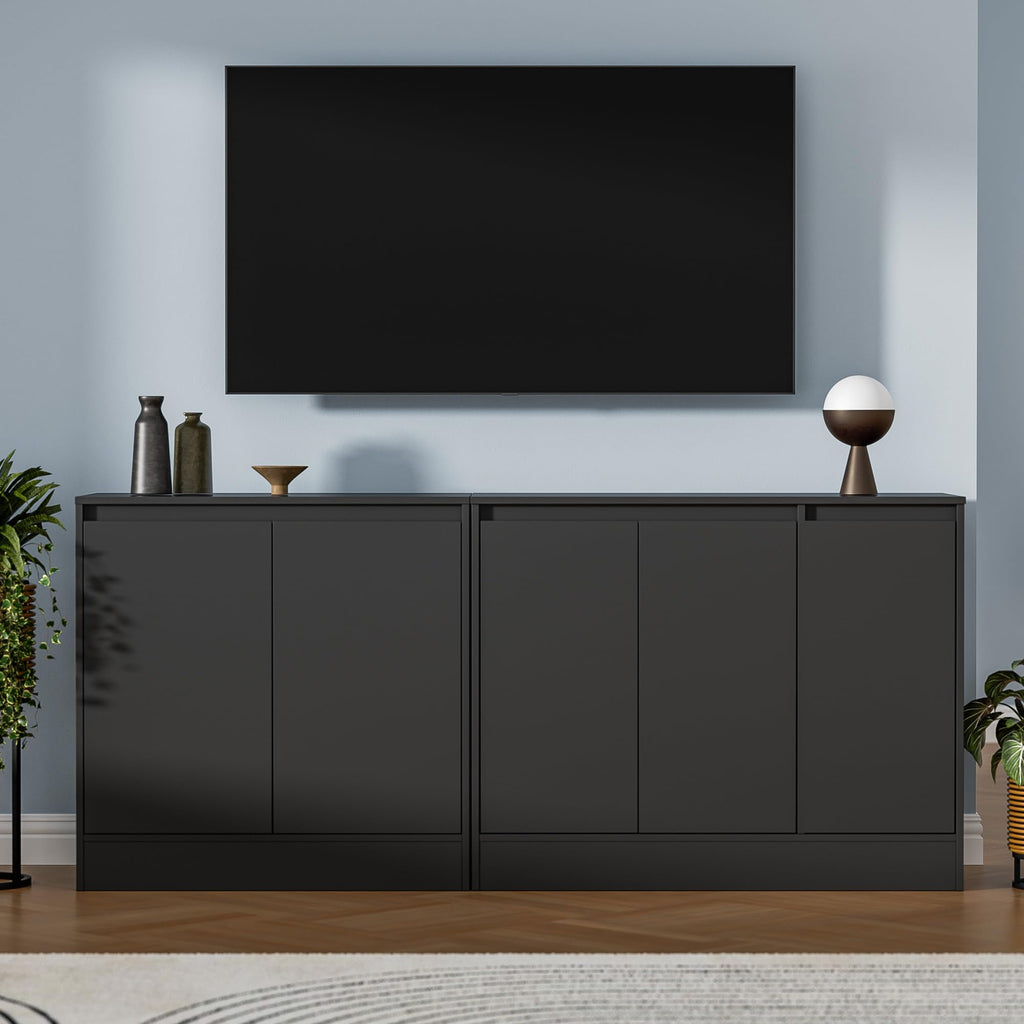 Buffet Cabinet with 3 Doors, Coffee Bar Cabinet with Storage, Black