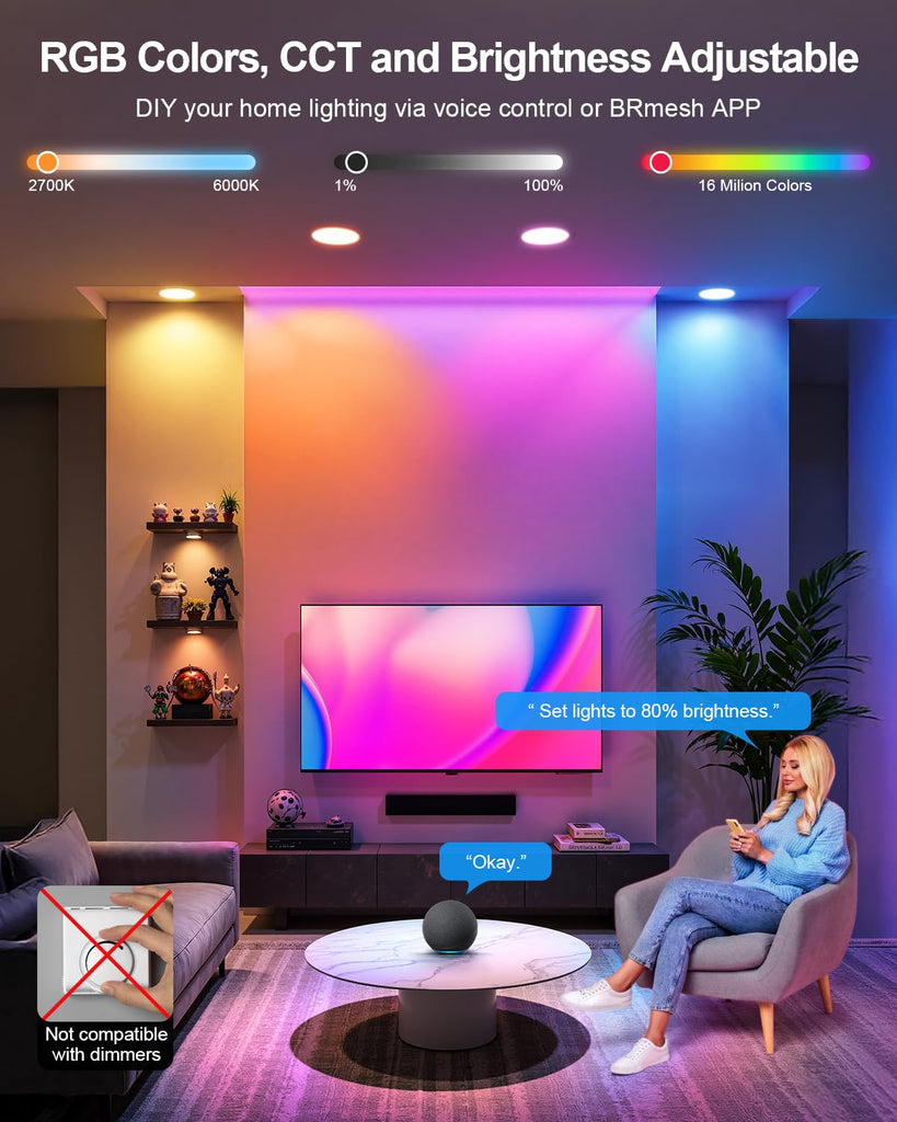 Smart Recessed Lighting 4 Inch Color Changing LED Recessed Lights