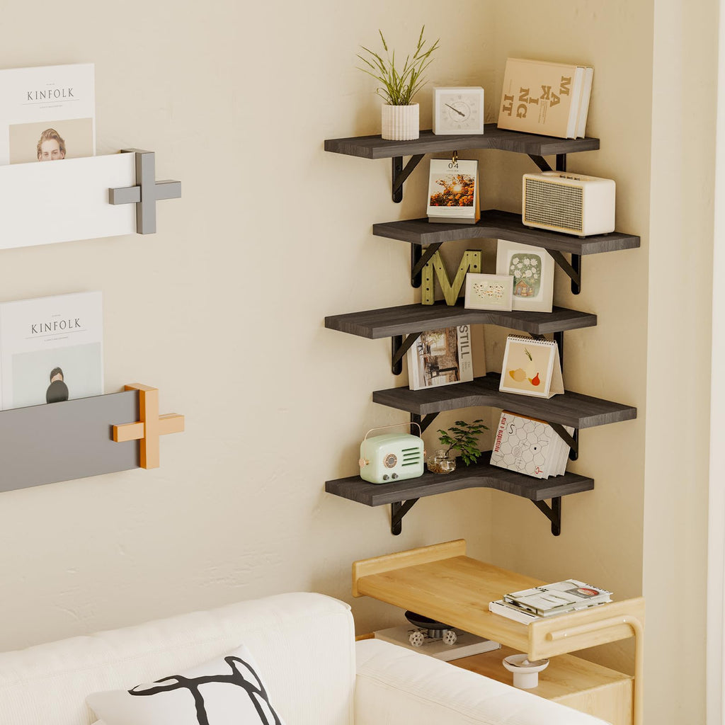 Conner Shelves Wall Mounted for Decor, Weathered Grey Set of 5