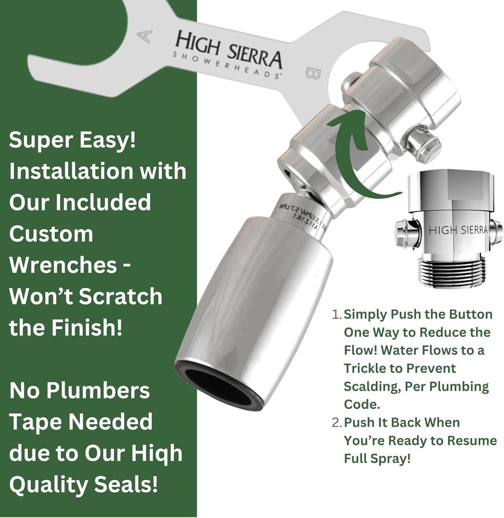Sierra - CLASSICTM Solid Lead-Free Metal 1.5 GPM Award Winning. Ultra Low Flow Shower Head with Trickle Valve.