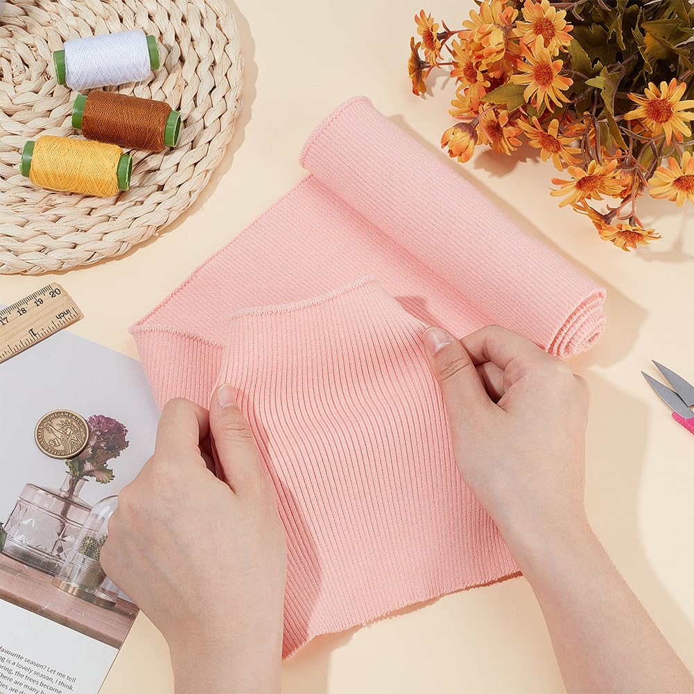 39x6.7 Inch Knitted Rib Fabric, Pink Rib Cuff Fabric, Polyester Ribbing Fabric for Waistband Neckband Cuffs Jacket