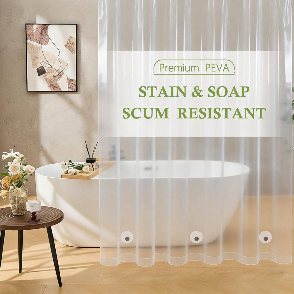 Shower Curtain Set, 180GSM Waffle Weave Fabric with PEVA Liner & 12 Metal Hooks, 3-in-1 Bathroom Curtain Set,White