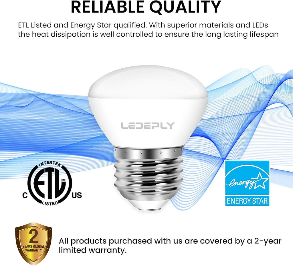 R14 LED Bulb, 4W=40W Dimmable E26 Base Mini LED Reflector Floodlight Bulbs, 400 Lumens 2700K Warm White, Low Profile