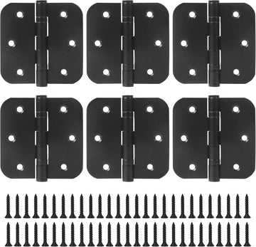 6 Pack 3.5 Inch x 3.5 Inch Door Hinges with 5/8'' Radius Corners